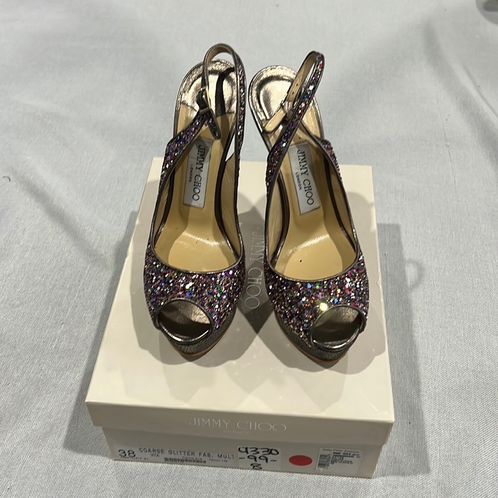 Jimmy Choo size 38, corse glitter multi color shoes